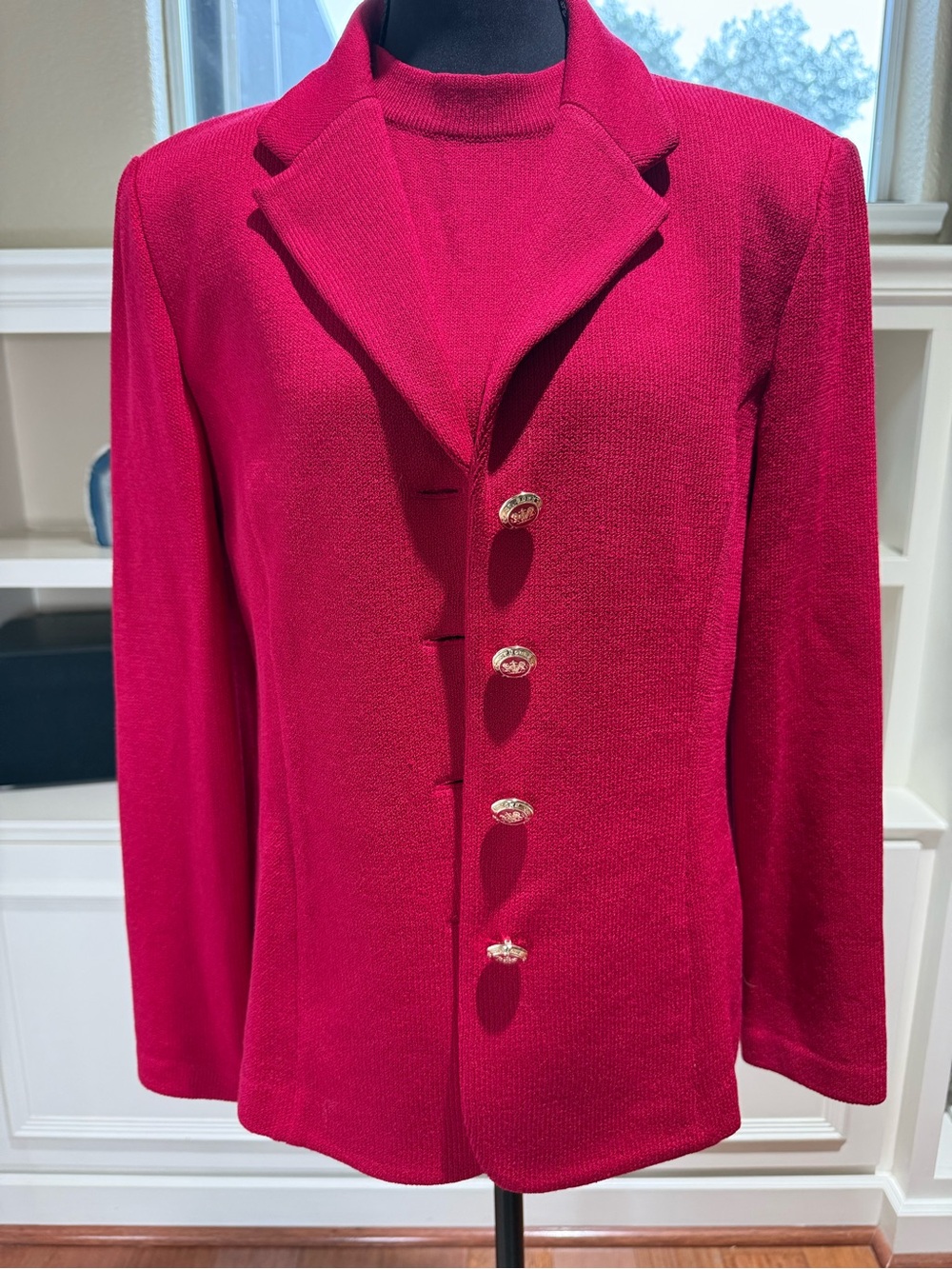 St John’s Set Jacket & Vest M Bright Magenta Elegant Wool Knit Elegant Classic